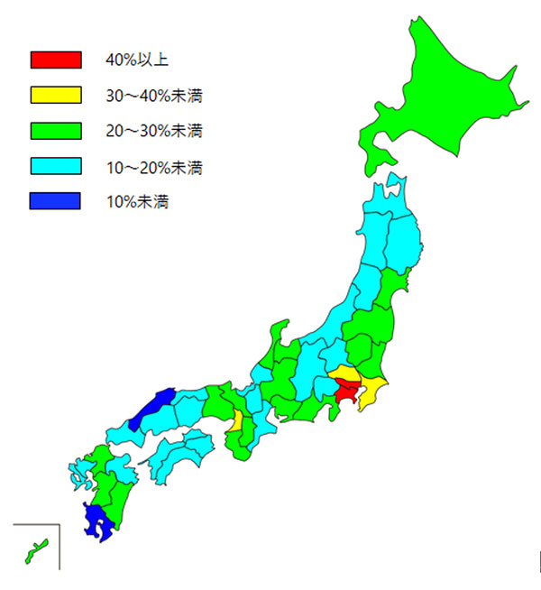 都道府県別に見たテレワーク対象者率（2022年7月）