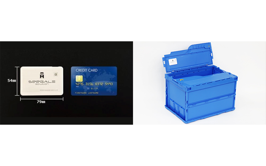 SeeGALEカード（左）と、通い箱に取り付けた際の使用イメージ