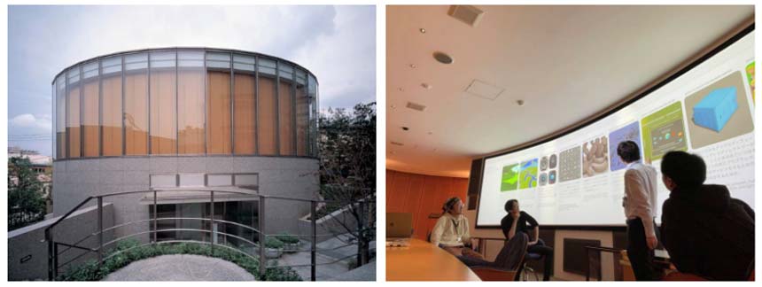 （左から）「DNP生成AIラボ・東京」の外観、対話ゾーンのイメージ