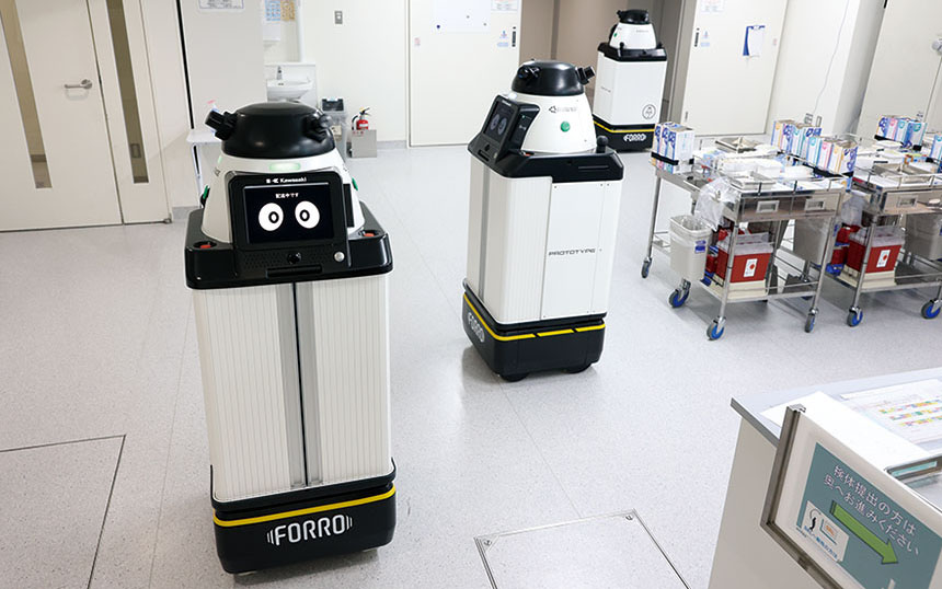 自動配送ロボット 病院内での稼働イメージ（出典：川崎重工業）