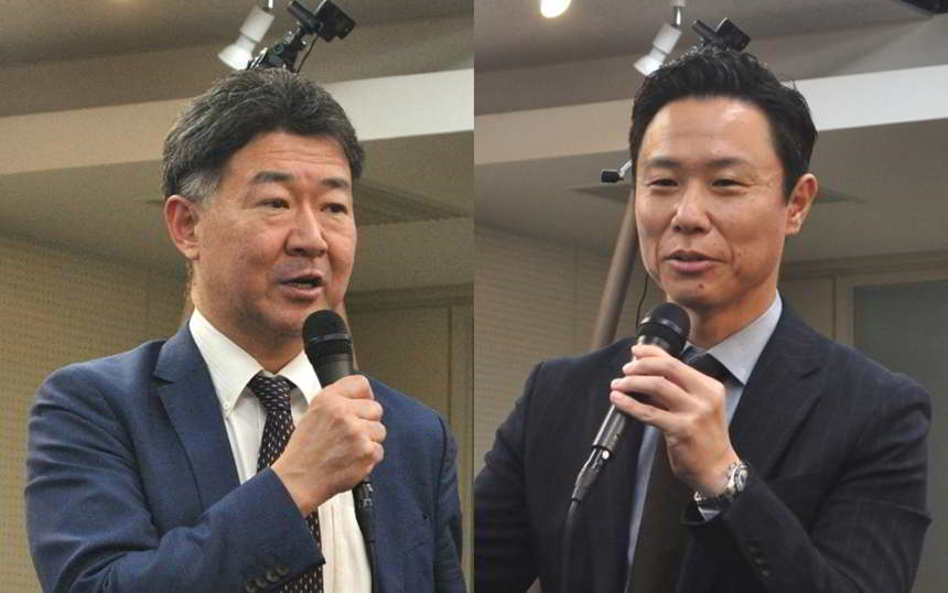 東京大学大学院工学系研究科 教授の中尾彰宏氏（左）と、NEC 次世代ネットワーク戦略統括部 統括部長の新井智也氏