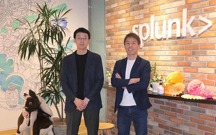 （左から）Splunk Services Japan 技術統括本部ストラテジック技術本部第一技術部ソリューションエンジニア 新納健吾氏、セキュリティソリューション営業部 セキュリティリージョナルセールスマネージャー 池永隆次郎氏