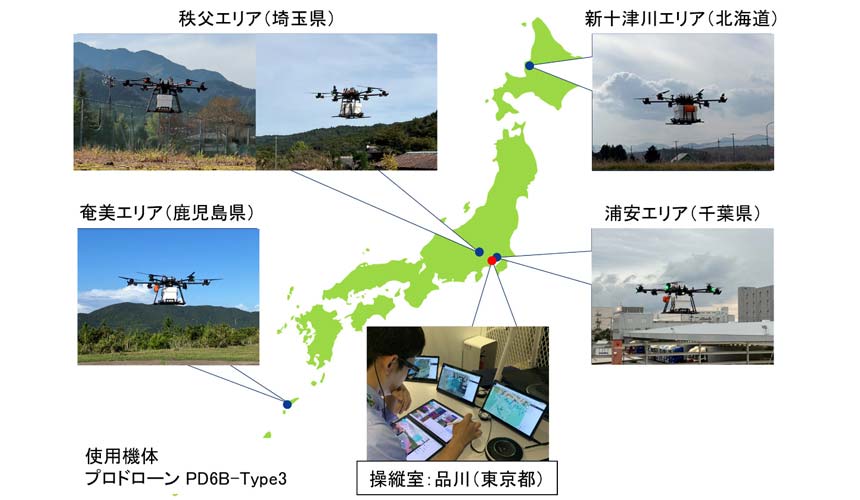 1人の操縦者による5機体同時運航の様子