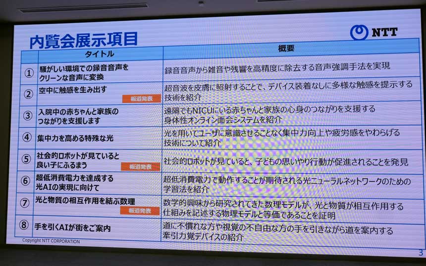 内覧会で紹介された展示項目