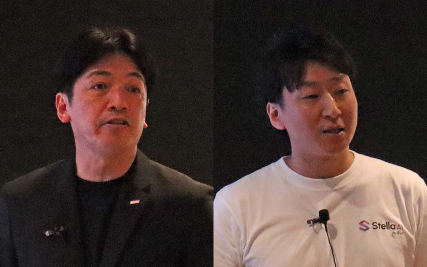 （左から）NTT Com 常務執行役員 ソリューション＆マーケティング本部長 本髙祥一氏、SUPERNOVA 代表取締役社長 木本東賢氏