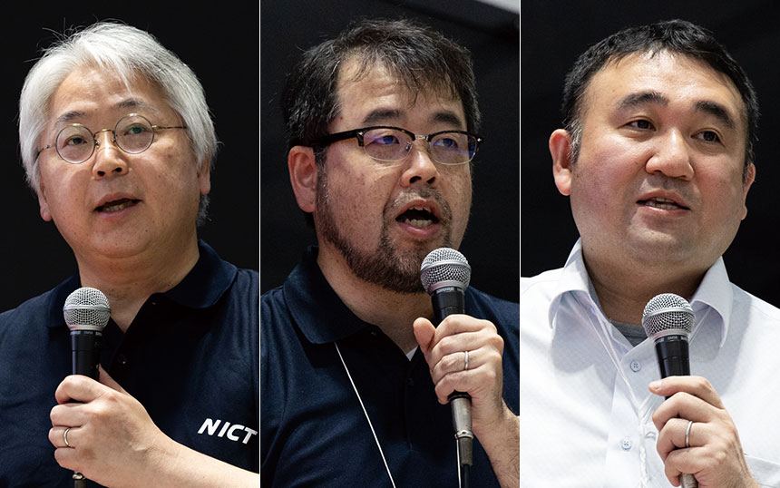 （左から）ネットワーク研究所 ワイヤレスネットワーク研究センター 研究センター長 豊嶋守生氏／ネットワーク研究所 ワイヤレスネットワーク研究センター ワイヤレスシステム研究室 室長 松村武氏／ネットワーク研究所 ワイヤレスネットワーク研究センター ワイヤレスシステム研究室 主任研究員 村上誉氏