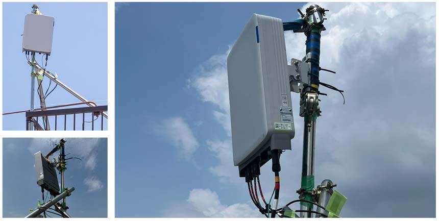ビルに取り付けたDB-MMU搭載の可搬型基地局
