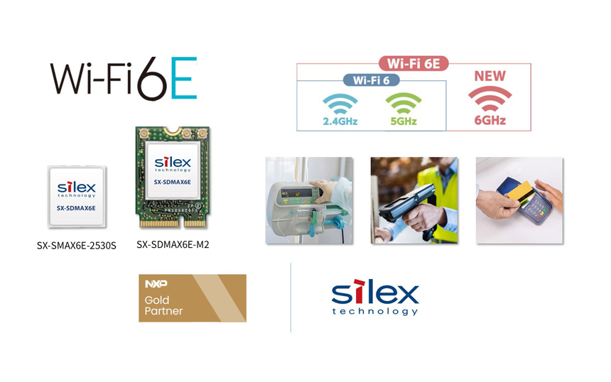 サイレックスの無線LANモジュール「SX-SDMAX6E」の製品イメージ。「SX-SDMAX6E-2530S」が表面実装タイプ、「SX-SDMAX6E-M2」がM.2コネクタタイプ