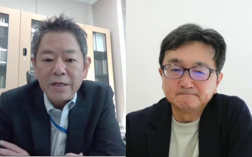 総合通信基盤局電波部長の翁長久氏（左）と、 作業班の主任を務める東京大学 大学院 工学系研究科の森川博之教授