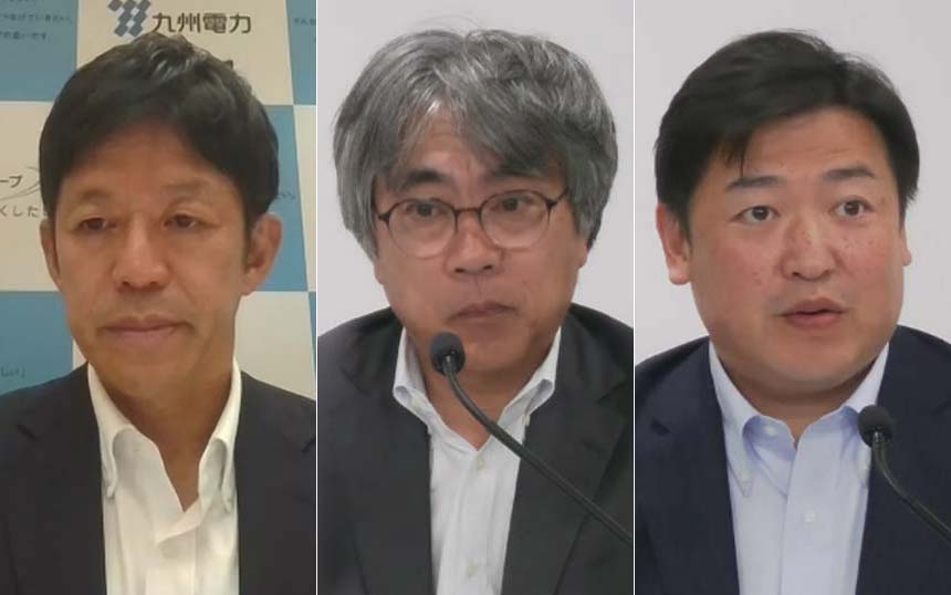 （左から）九州電力 テクニカルソリューション統括本部 情報通信本部 ICT事業推進グループ グループ長 中川公士郎氏、IIJ 常務執行役員 ネットワークサービス事業本部長 山井美和氏、1FINITY フォトニクスシステム事業本部長 松井秀樹氏