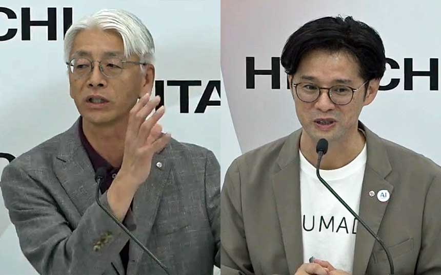 日立製作所 執行役常務 AI＆ソフトウェアサービスビジネスユニットCEO 細矢良智氏（左）、同 事業主管／Vice President AI Strategyの黒川亨氏（右）
