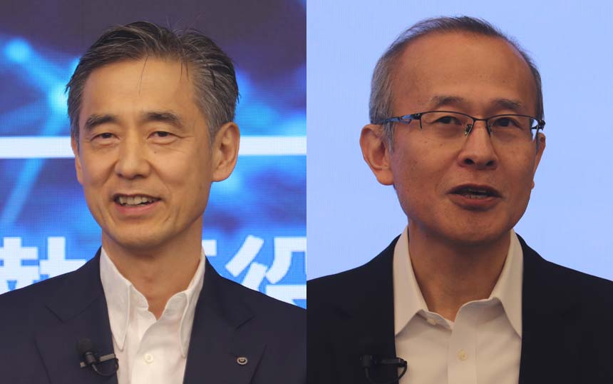 （左から）NTT 代表取締役副社長 副社長執行役員 CTO 星野理彰氏、NTTイノベーティブデバイス 代表取締役副社長 CTO 富澤将人氏