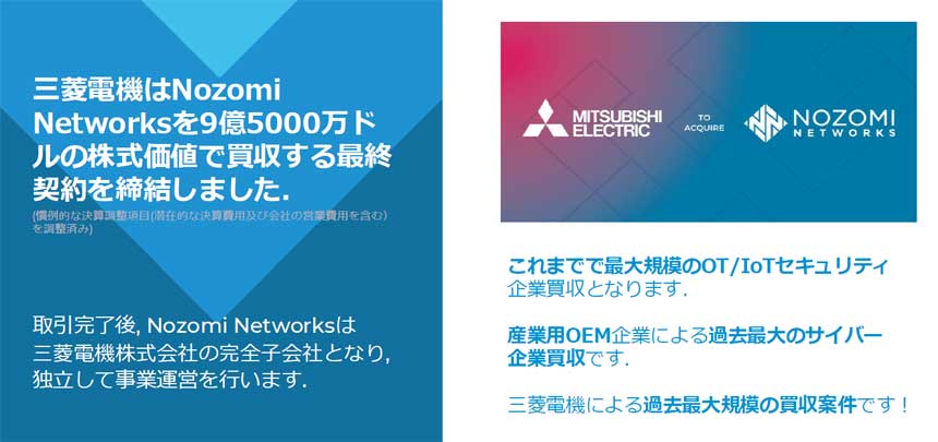 三菱電機によるNozomi Networks買収の概要