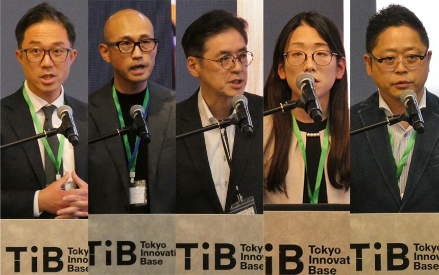 （左から）NTTブロードバンドプラットフォーム 事業戦略室 室長の山﨑顕氏、ワイヤ・アンド・ワイヤレス 営業本部 本部長の中村哲也氏、ビーマップ 事業推進本部・執行役員の須田浩史氏、輝日 代表取締役の佐藤大哲氏、ライフシード 代表取締役の篠田光宏氏