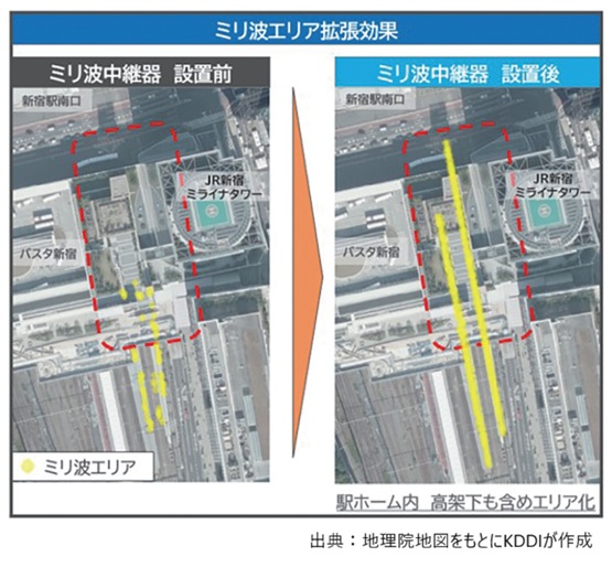 図表5　ミリ波中継器設置前後のミリ波エリアの比