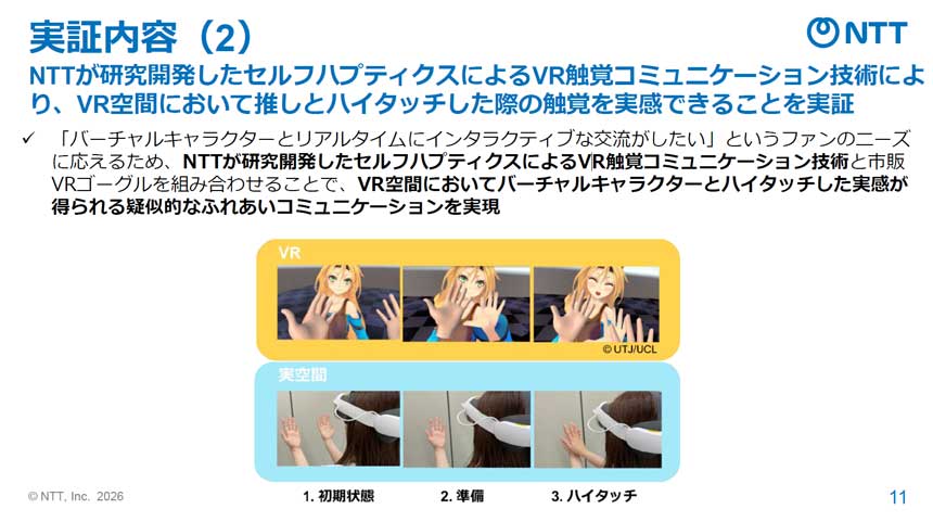 NTTが研究開発したVR触覚コミュニケーション技術によりハイタッチの感覚を実現