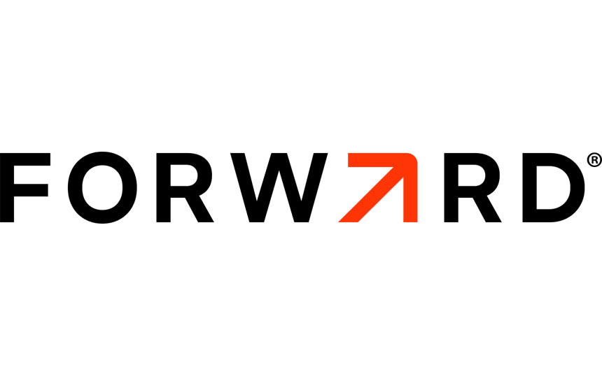 Forward logo: the brand name in black letters with an orange rightward arrow integrated into the word 'FORWARD'.