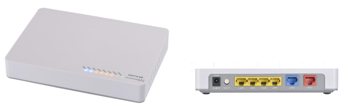 マイクロリサーチの2.5GbE対応ブロードバンドルーター「NetGenesis GigaLink2500（MR-GL2500）」の筐体外観。写真右が前面、左が背面