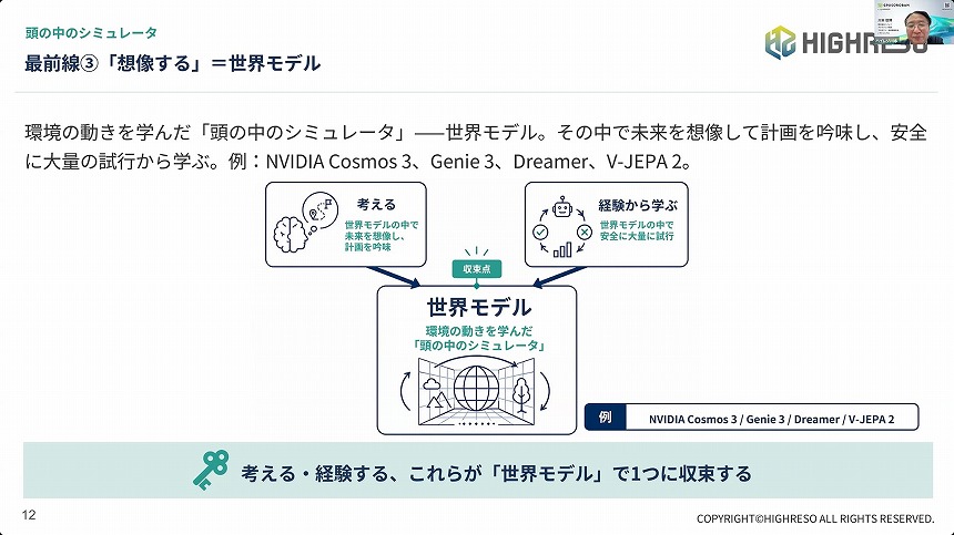 世界モデルに「考える」「経験から学ぶ」能力を統合