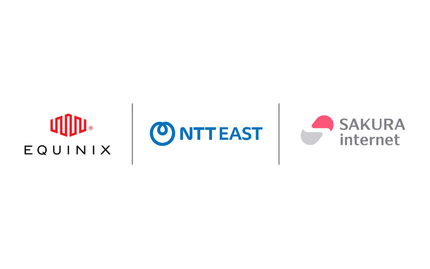 Logos of Equinix, NTT East, and Sakura Internet with vertical dividers between them, shown in a row.