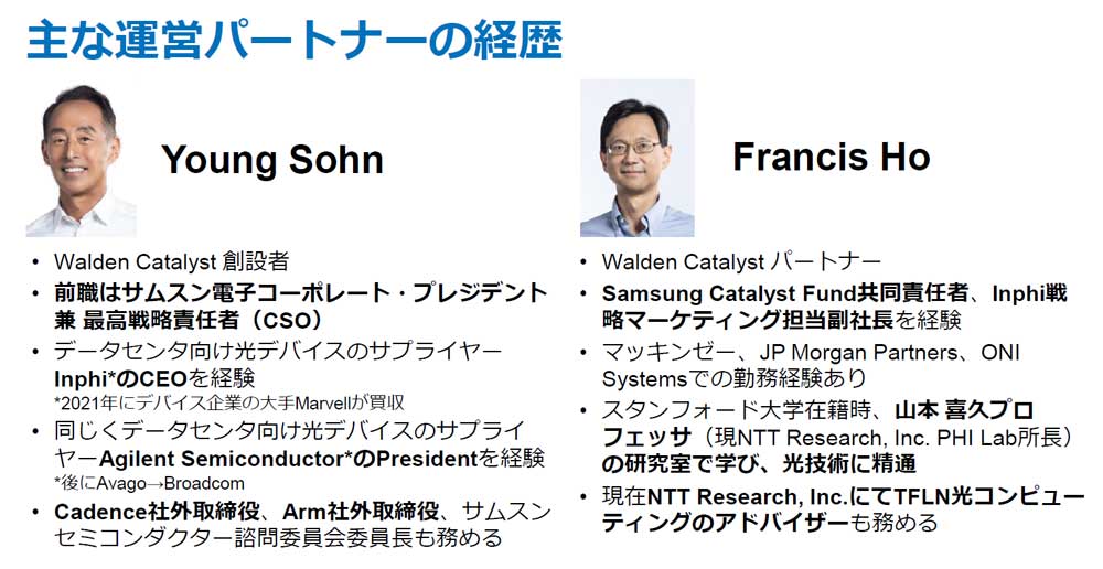 IOWN AI Fundの運営パートナーであるYoung Sohn氏らの経歴