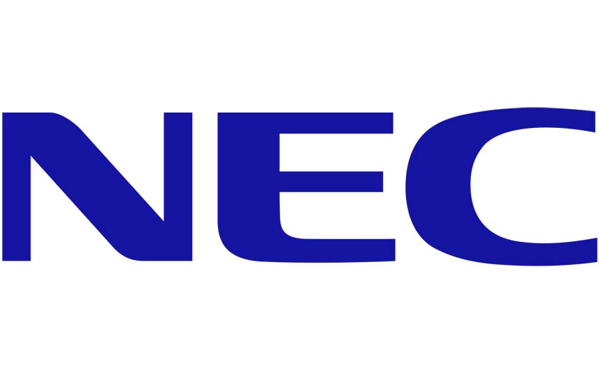 NEC logo in blue on a white background