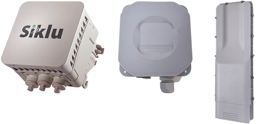 (左から)Ceragon社の60GHz帯無線LANソリューション「EtherHaul-600TX」、RADWIN社の「TerraNet V90」、「TerraNet V40/120」(提供:理経、HCNET)