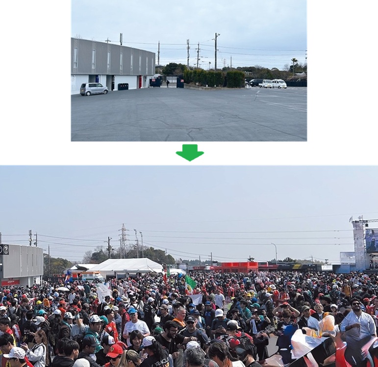 イベント開催前(左)と開催中(右)の広場