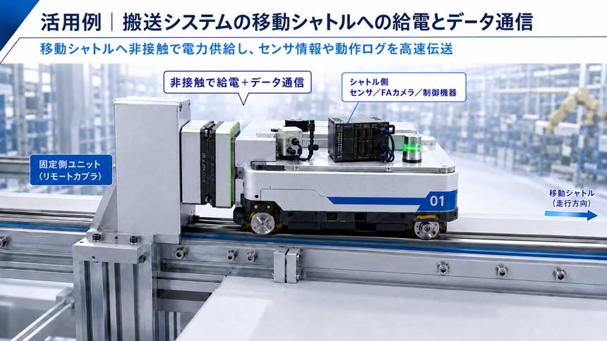 搬送システムの移動シャトルからの画像・ログデータ収集に同製品を活用するイメージ