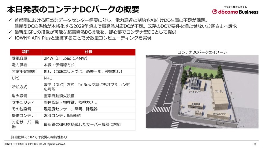 東京・大田区に開設するコンテナDCパークの仕様