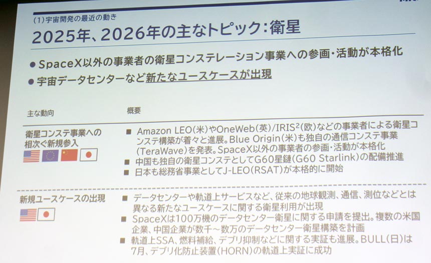 衛星に関する2025年、2026年の主なトピック