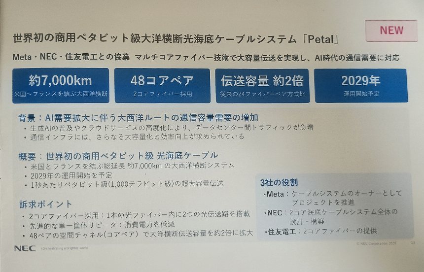 大西洋横断海底ケーブル「Petal（ペタル）」