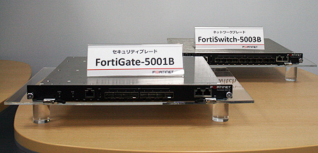 FortiGate-5001B（手前）とFortiSwitch-5003B
