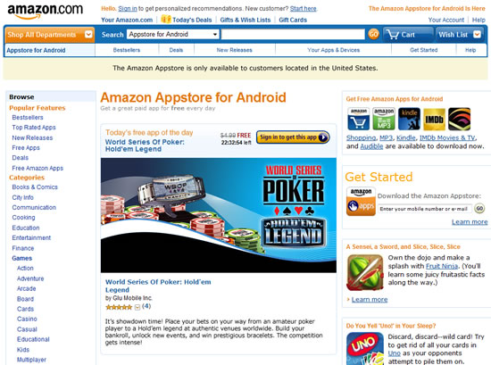Amazon Appstore for Androidのトップページ
