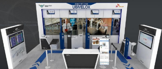 Ubivelox社のプライベートコンファレンスのデモブース。インチョン空港で行われているNFCトライアルの一連の流れを体験することができた