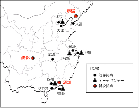 中国大陸におけるNTTコミュニケーションズグループの拠点所在図