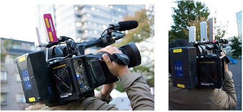 Smart-telecasterHDを採用したTBSテレビの活用写真。カメラの背後にSmart-telecasterHD Type2がマウントされている